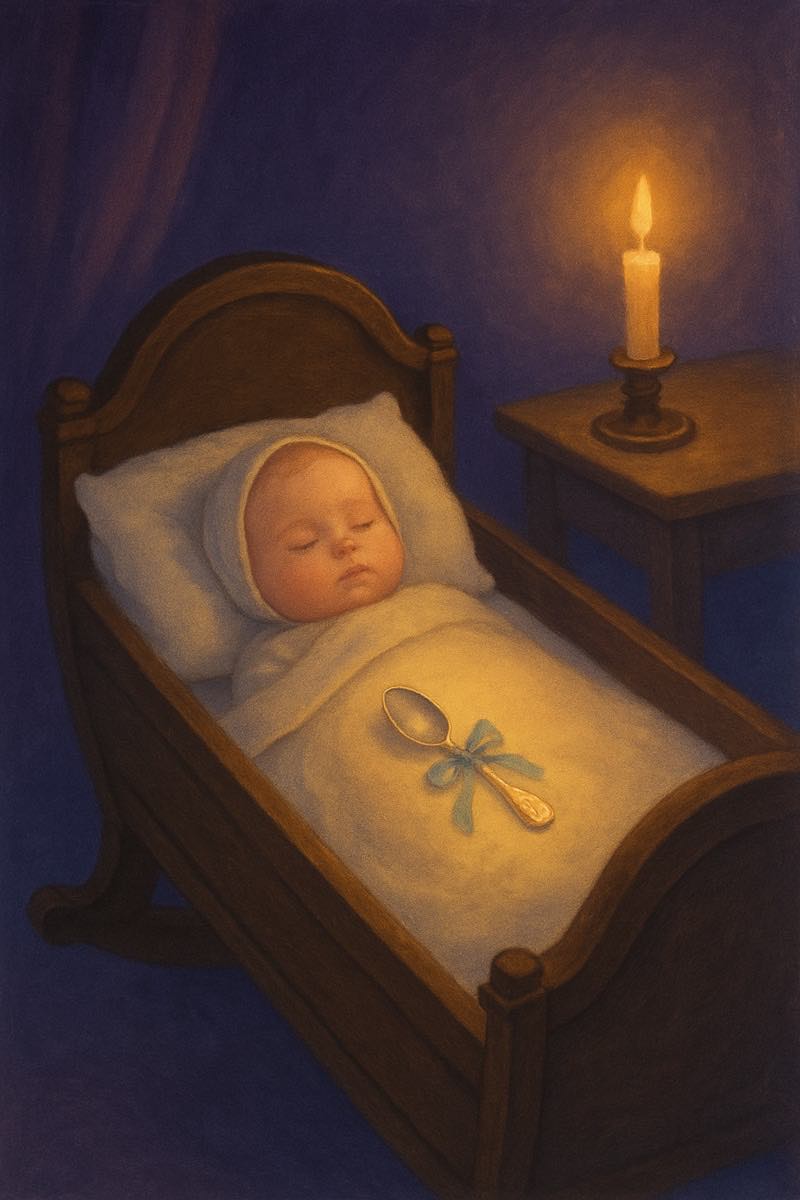 A painting of born with a silver spoon, from its spell card.
