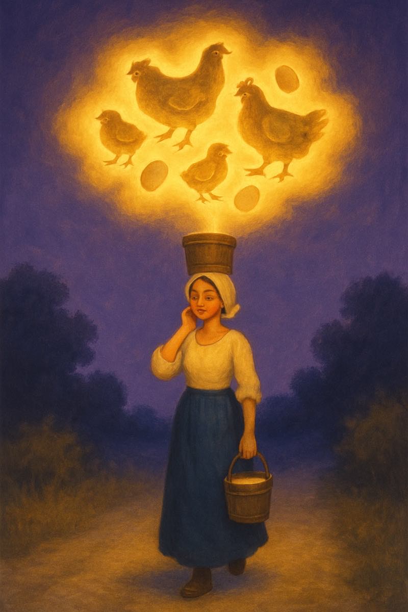 A painting of don't count your chickens, from its spell card.