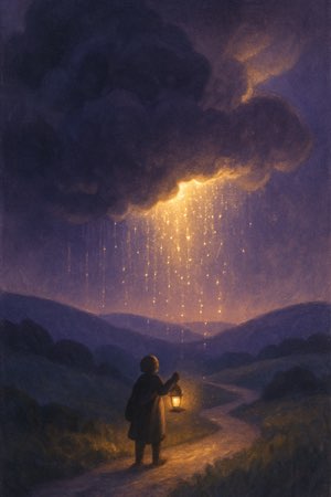 A painting of every cloud has a silver lining, from its spell card.