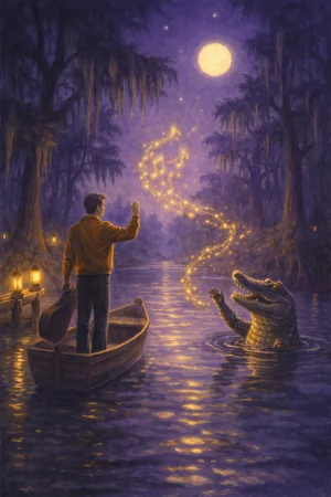 A painting of see you later alligator, from its spell card.