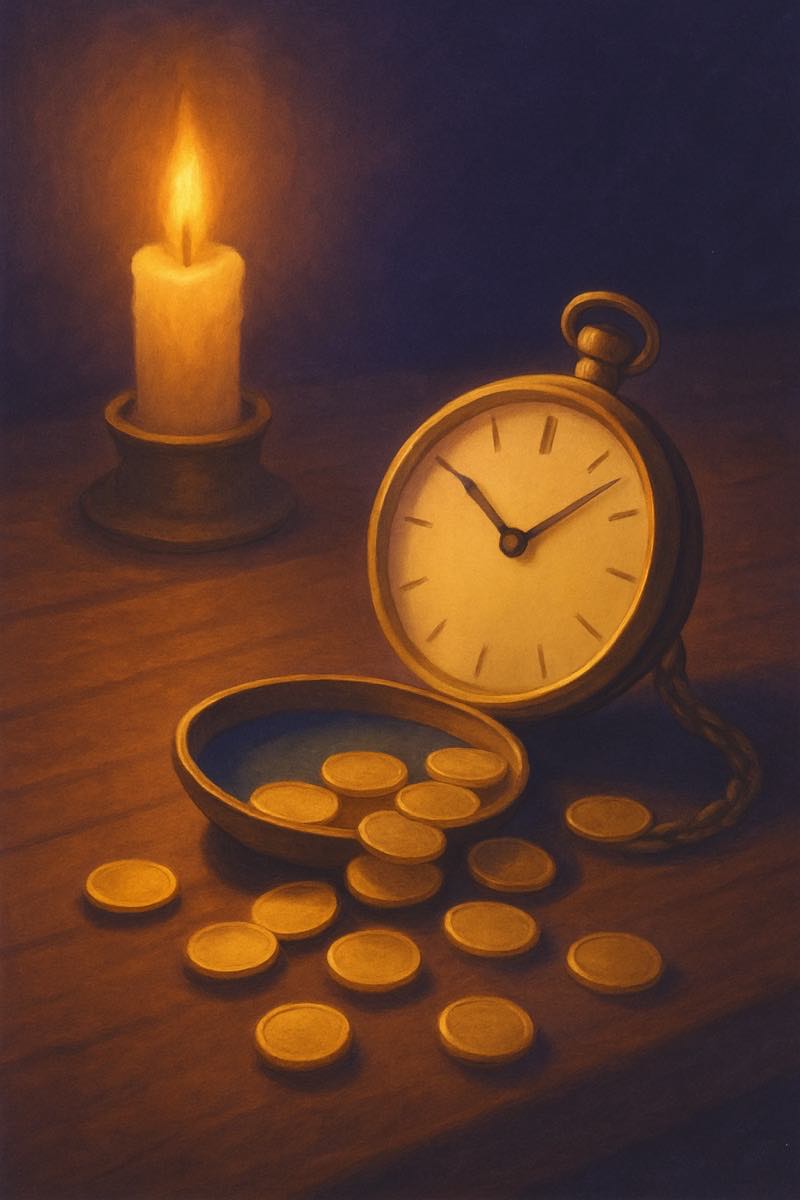 A painting of time is money, from its spell card.